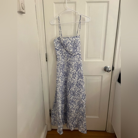 Reformation Monette Linen Dress Blue - Size 6 - Picture 4 of 6